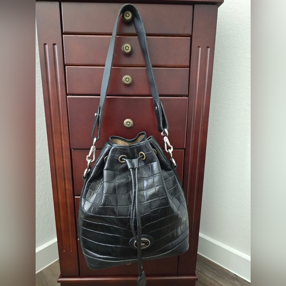 Dooney & Bourke Handbags - Dooney & Bourke Black Croc-Embossed Shoulder Bag